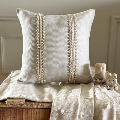 The HomeCentric Ivory Throw Pillow Cover Jacquard Chevron - Pearl Strand