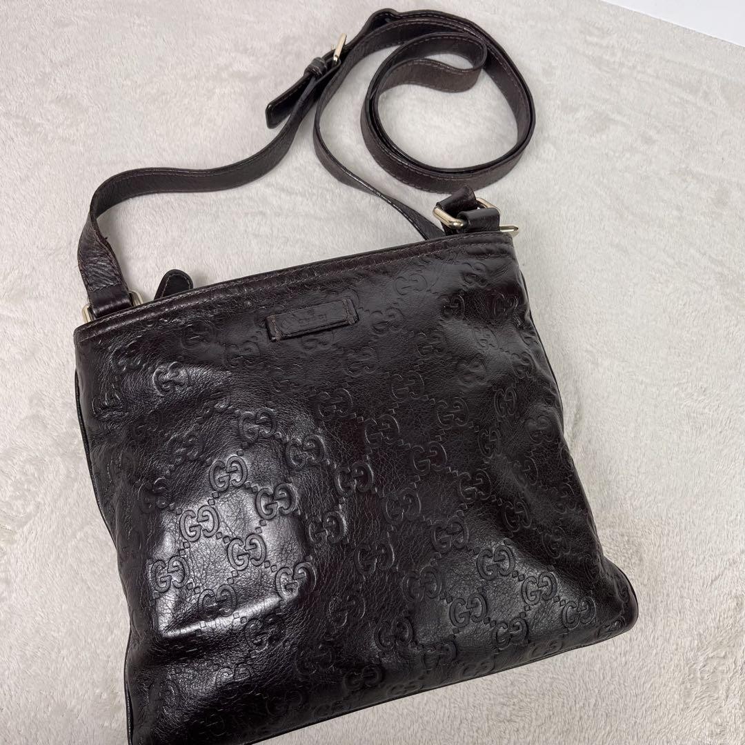 GUCCI GG Sima Leather Shoulder Bag Brown Authentic F06141129