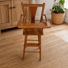 Vintage Handmade Wooden Doll Highchair Primitive toy 31 Inches Tall