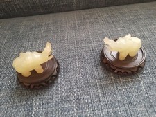 Coppia di Elefantini di giada intagliati a Mano lunghezza 8cm ciascuno - Cina 