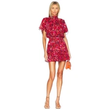 MISA Los Angeles Dress Women XS Red Flora Rosada Floral Saffie Tie Neck Mini