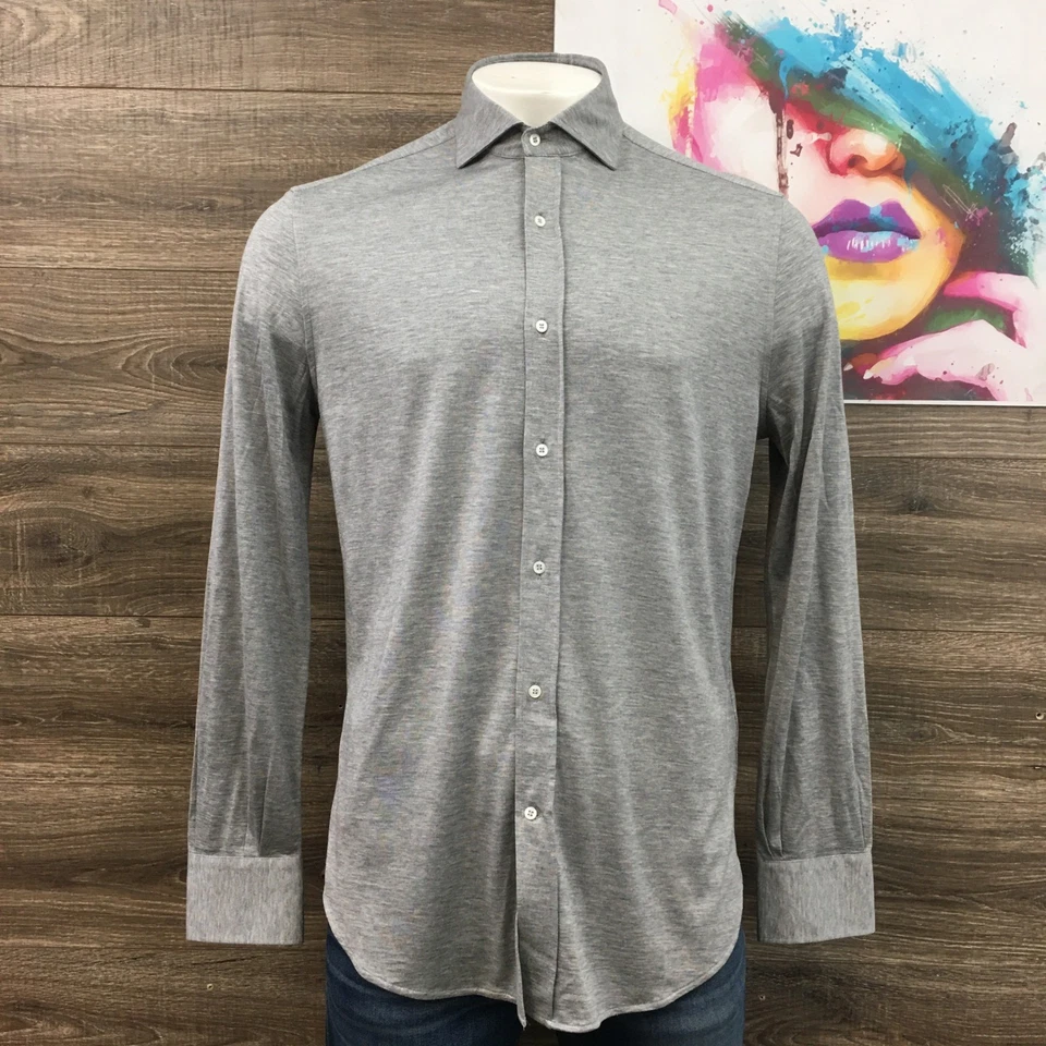 Camisa polo Brunello Cucinelli para hombre manga larga abotonada algodón seda 54 alto Foto 2 de 4