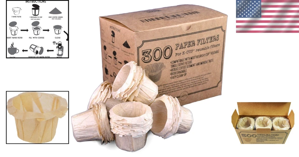 Filtros K-CUP desechables versátiles sin blanquear: 300 unidades compatibles con Keurig Foto 2 de 4