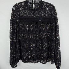 NWT Black Lace Victorian Blouse Gold Detail Whimsigoth Dark Romantic Magic Sz L