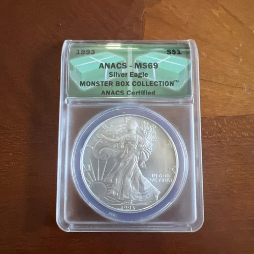 1993 $1 American Silver Eagle ANACS MS69 Silver Dollar .999 Fine Silver 1oz.