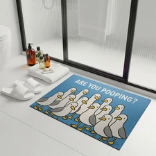 Are You Pooping? Funny Seagull Bath Mat Non-Slip Bathroom Floor Rug Home Decor