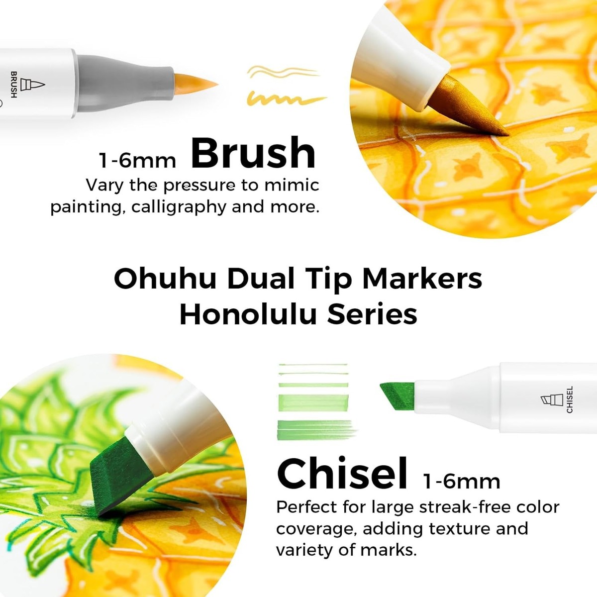 Ohuhu Alcohol Markers 216-color Double Tipped Brush & Chisel