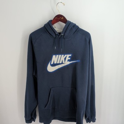 Vintage Nike Kangaroo Pocket Swoosh Spellout Pullover Hoodie Blue Size 2XL