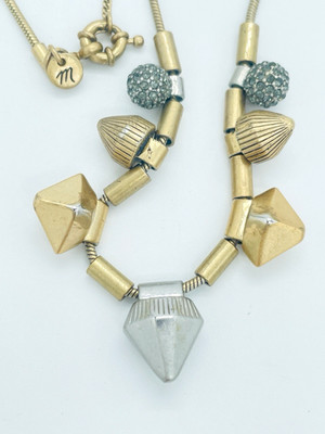 Mixed Metal Geometric Slide Necklace Industrial Brutalist Charm Snake Chain
