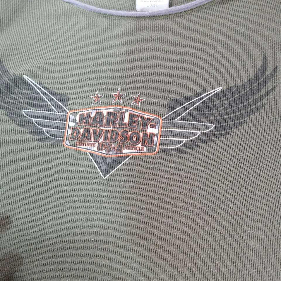 Camisa Harley Davidson para mujer grande verde manga larga con logotipo alado top de motociclista Foto 3 de 4