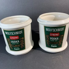 Vtg Wolfschmidt Vodka Mug Set 2 Tumbler Barware Advertising Ceramic Double Shot