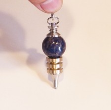 ° PENDULE MICRO VIBRATOIRE EN SODALITE  A 3 PLATEAUX ESOTERISME RADIESTHESIE