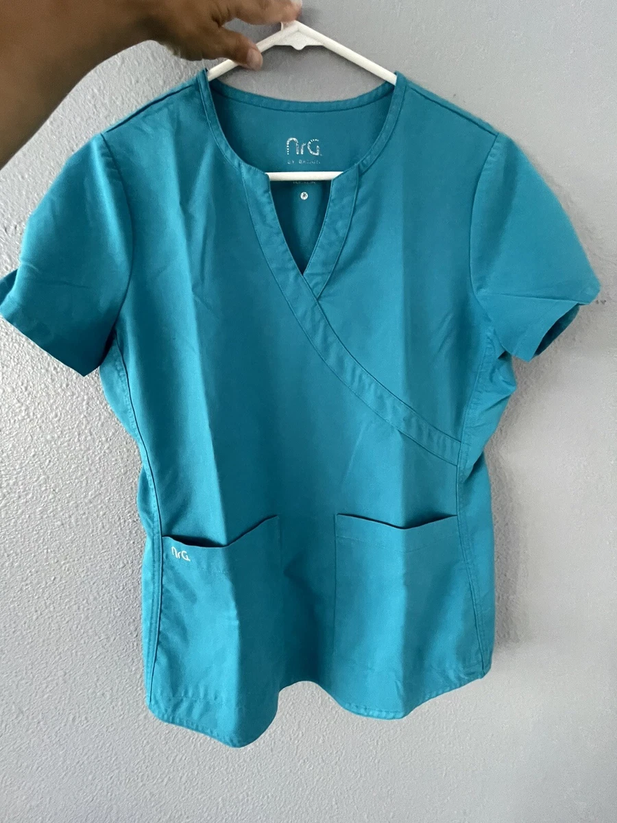 NRG by Barco Women s Size Small Scrub Top Aqua Notch Neckline Breathable Fabric