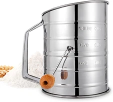 Flour Sifter, 3 Cup Flour Sifter for Baking Fine Mesh Rotary Hand Crank 