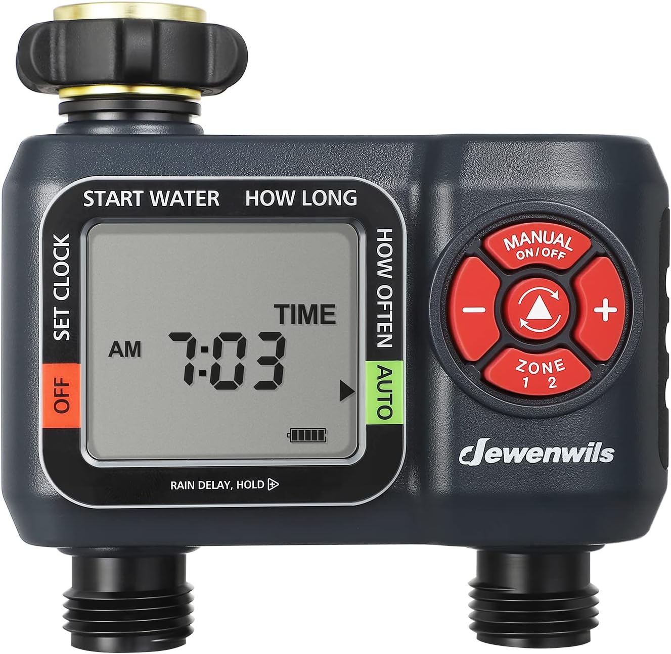 2-Zone Programmable Garden Hose Timer with Rain Delay and Manual Watering