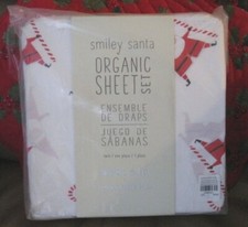 NWT Pottery Barn Kids West Elm Modern Smiley Santa ORGANIC Twin Sheet Set