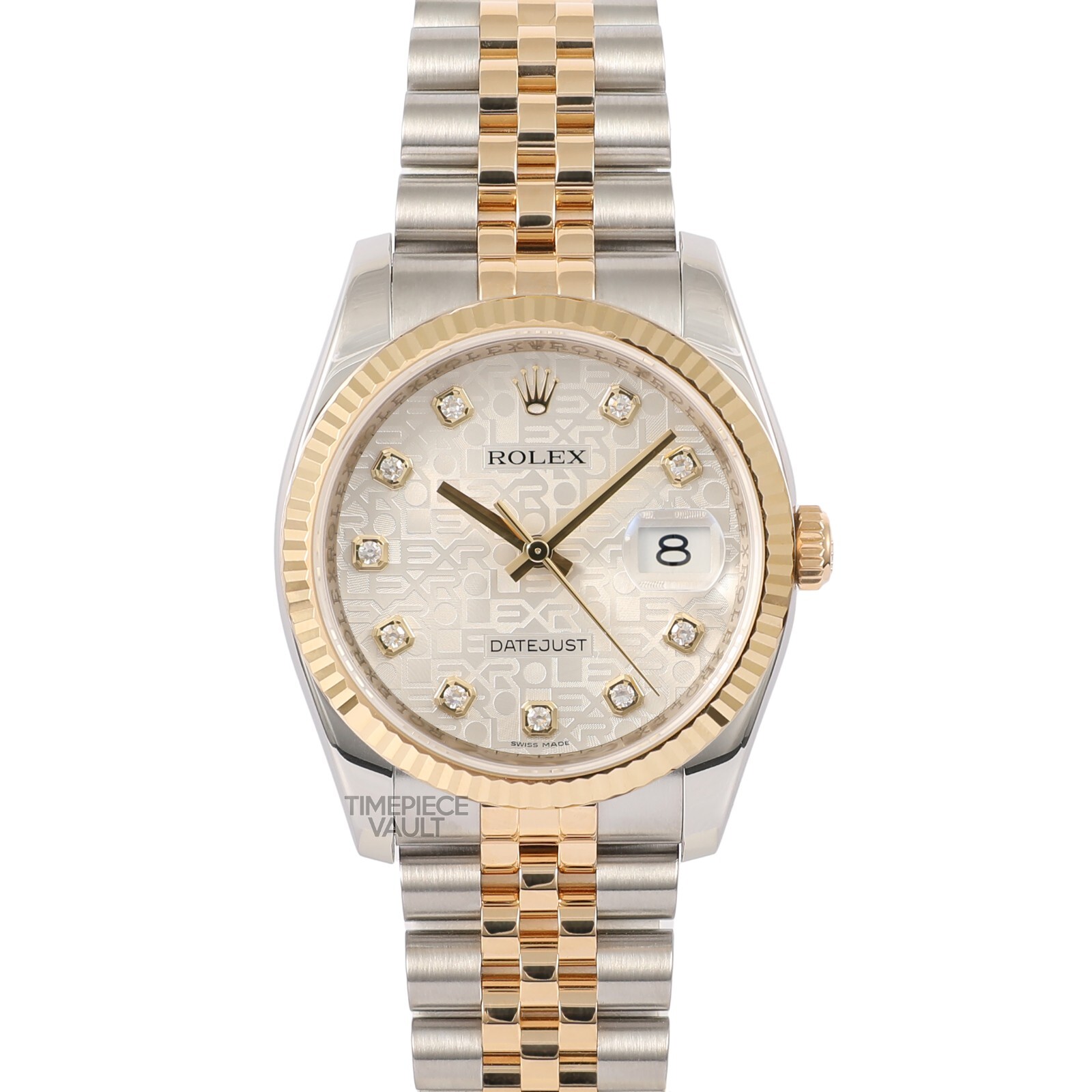 Rolex Datejust 36mm 116233 18k Gold Steel Silver Jubilee Diamond Dial