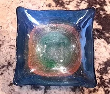 BEAUTIFUL ABSTRACT DESIGN MULTI SWIRL ITALIAN FUSED GLASS BOWL DISH IN MINT COND