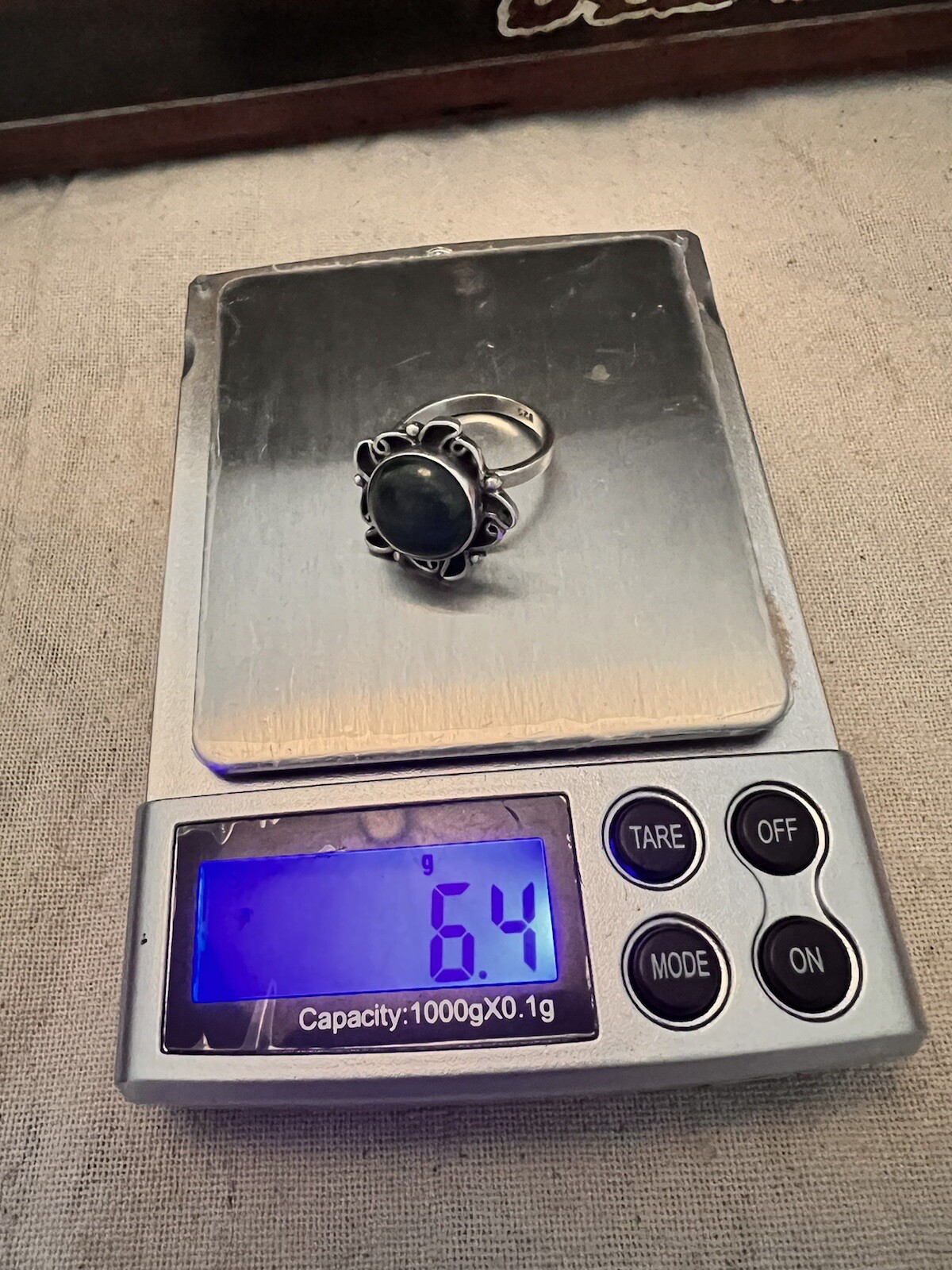 Unusual Solid Silver Adjustable Ring With Natural… - image 14