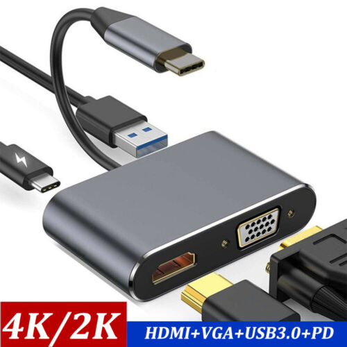 USB3.1 Type C to VGA HDMI Multiport Adapter 4in1 Hub 4K PD 100W Converter Cable - Picture 9 of 9