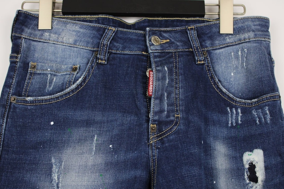 DSQUARED2 SKINNY DAN Jean Wash Denim Distressed Jeans Size 46