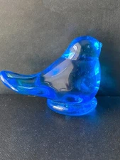 Signed Lundberg Studios Art Glass Cobalt Blue Bird Dated 1986