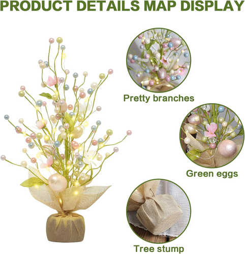 Easter Decorations, 18 Inch Pre-Lit Easter Egg Tree Tabletop Decor with Delicate - Picture 3 of 12