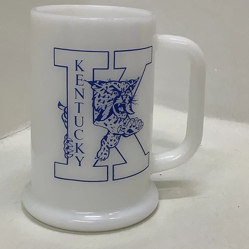 Vintage UK Kentucky Wildcats Coffee/Beer Mug Milk Glass With Blue Emblem-Handle