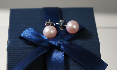 PINK 9mm Natural Freshwater Pearl 925 Silver Mounting Post Stud Earrings