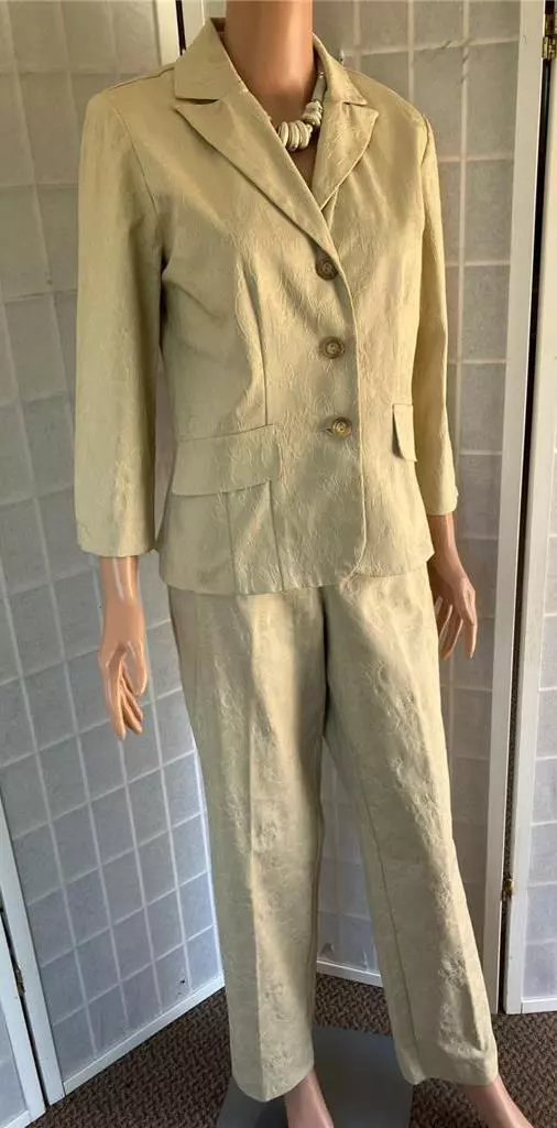 Womenu0026#039;s Dressbarn 8 Buff Beige Floral Cotton Blend Pant Suit | eBay