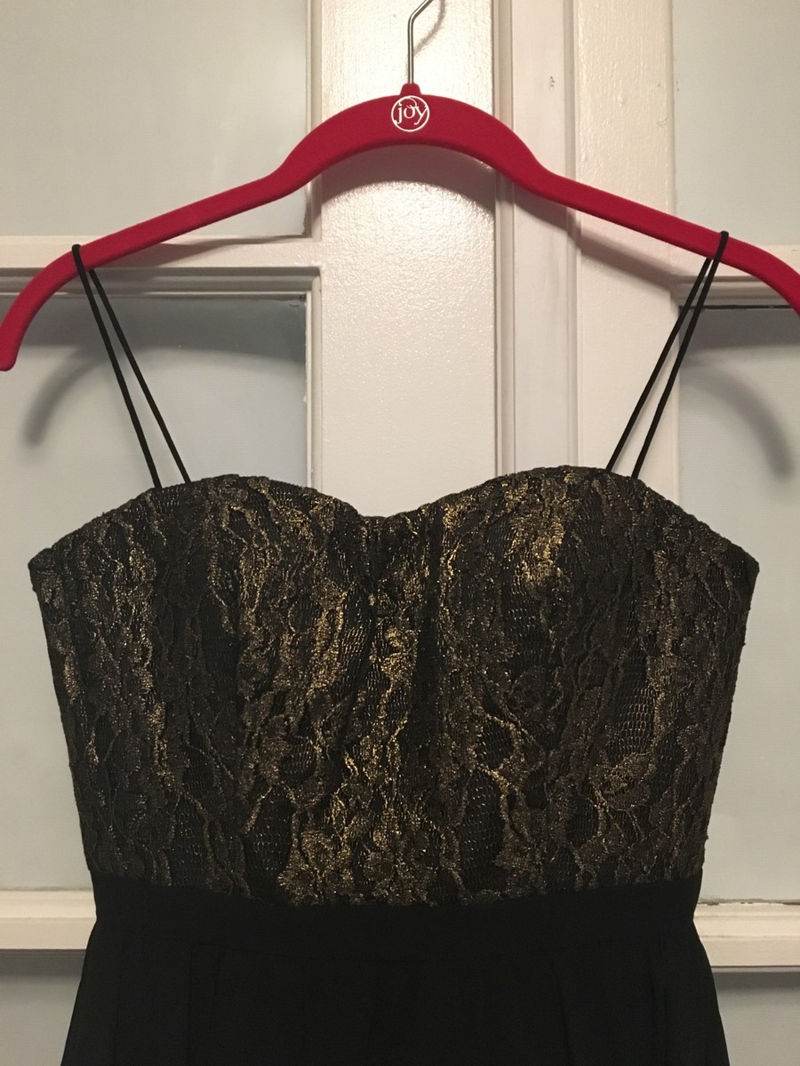 AQUA Black and Metallic Gold Party and Cocktail Spaghetti Strap Dress Size  0 | eBay