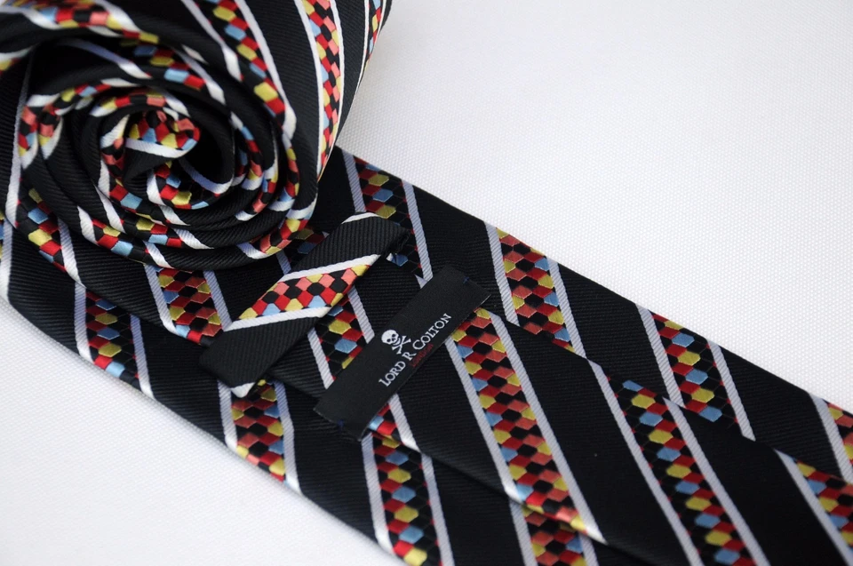 Corbata Lord R Colton Masterworks negra colorida supervivencia seda XL corbata $195 nueva Foto 4 de 4