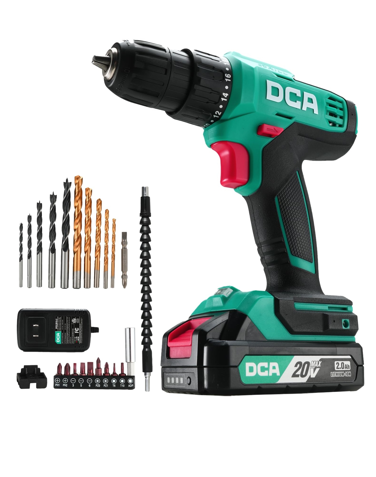 DCA Cordless Drill Set 336 in-lbs Torque 3/8