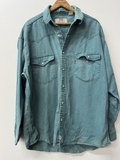 Vintage Levi's Denim Green Pearl Snap Button Western Work Shirt Large