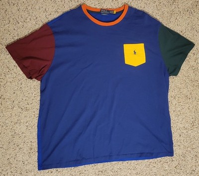Polo Ralph Lauren T-Shirt Mens XXL Blue Color Block Pocket Pony Logo
