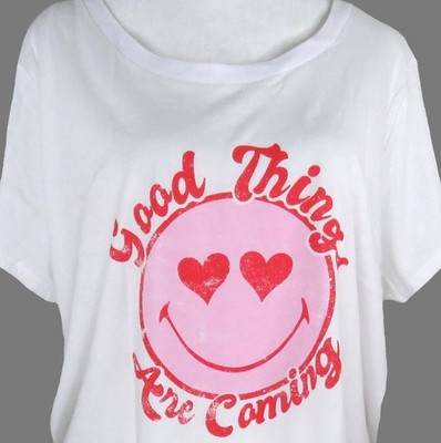 NWT Adiva Women's Smiling Emoji ''Good Things Are Coming'' T-Shirt Size 3X (C1933)