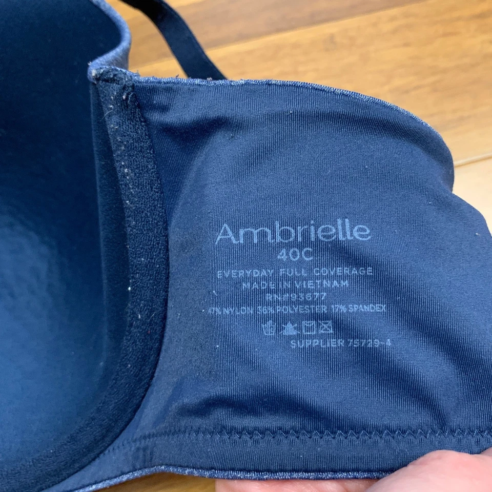 Ambrielle Everyday Full Coverage Bra Size 40C Blue Adjustable Back Closure - Image 4 of 4