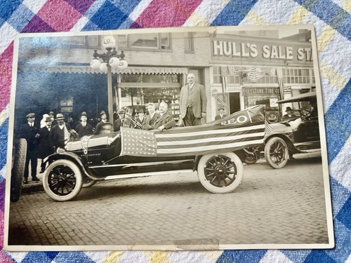 Antique 1918 REO Touring Car 4TH OF JULY PARADE Flag Bunting Pennants REAL PHOTO