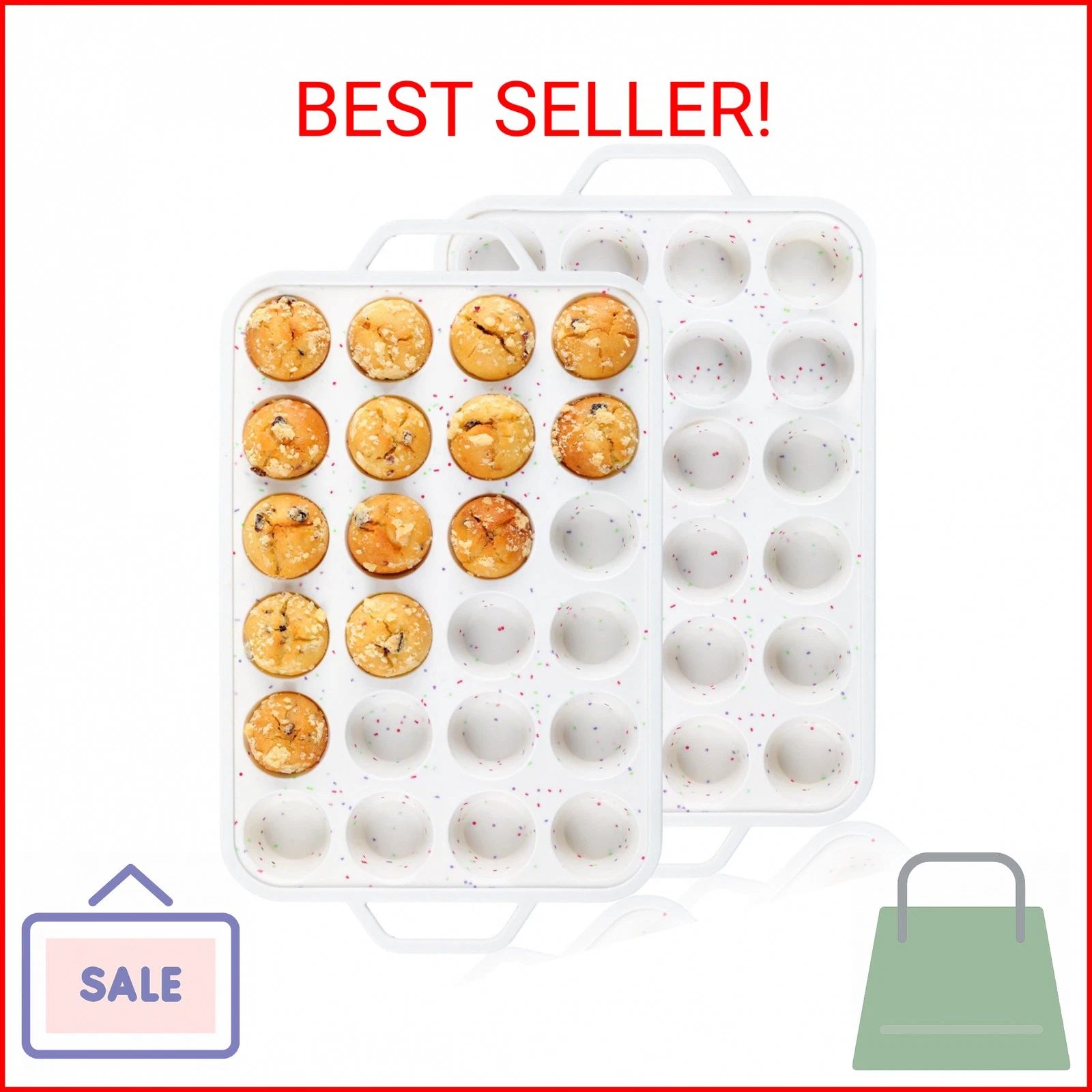 Vinino Mini Muffin Pan with Metal Reinforced Frame-2Pack, Silicone Cupcake Pan f