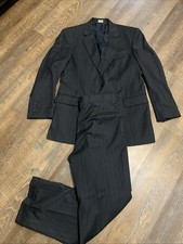 Jos A Bank Signature Wool Pinstripe Suit Mens 42L Gordon 2 Piece 36x30 Charcoal