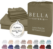 Luxury Bamboo Viscose King Sheet Set - 6 Piece Olive Green, Cooling Soft