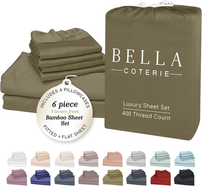 Luxury Bamboo Viscose King Sheet Set - 6 Piece Olive Green, Cooling & Soft
