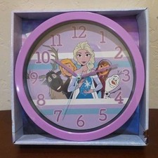 Disney Frozen Wall Clock Elsa Anna Olaf Kristoff Sven Purple Frame 10"