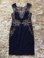 Lipsy Michelle Keegan Navy Gold Lace Bodycon Stretch Evening Dress Size 10 VGC