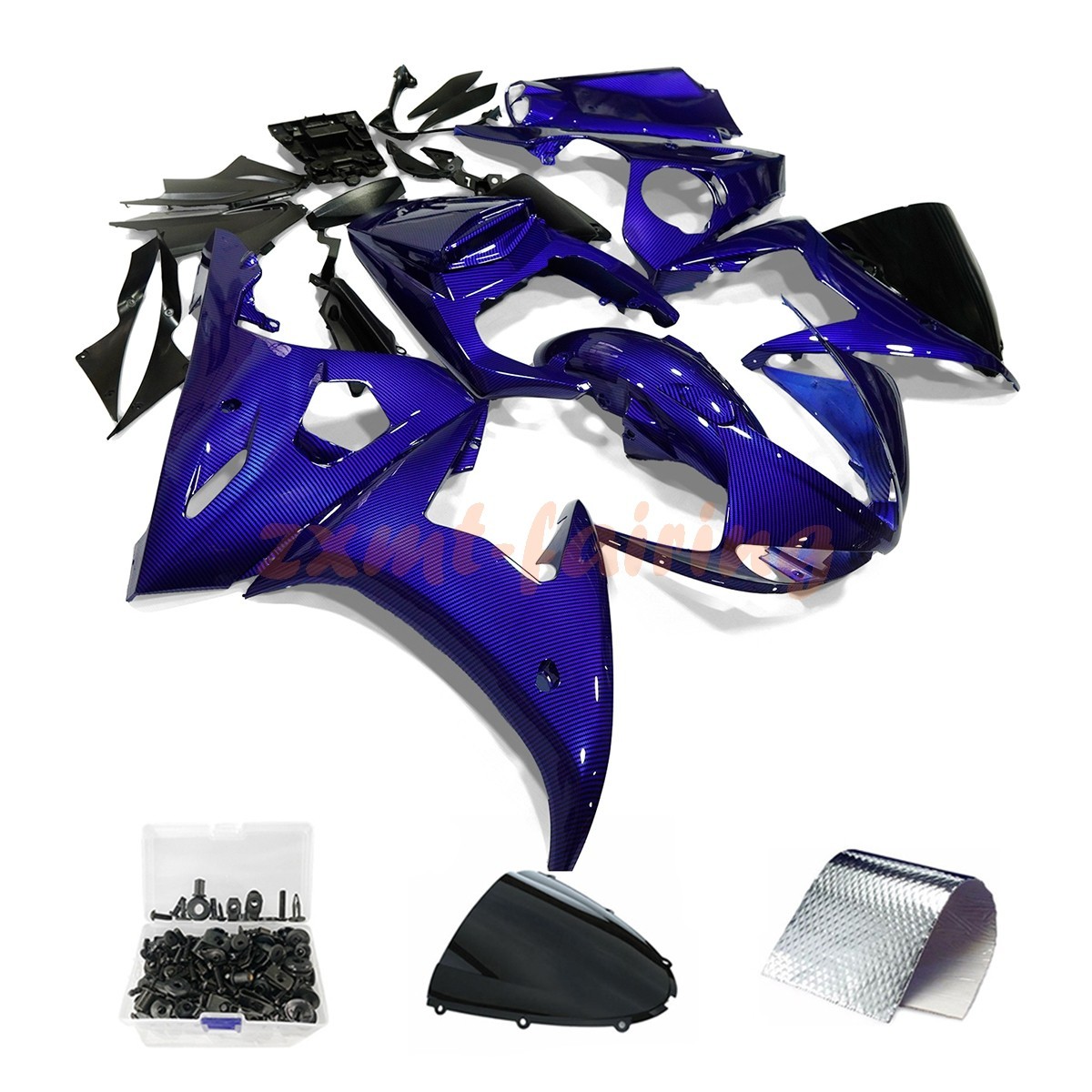 For Yamaha YZF R6 03-04 /R6S 2006-09 Blue Black Carbon Fiber Fairing Kit +Bolts