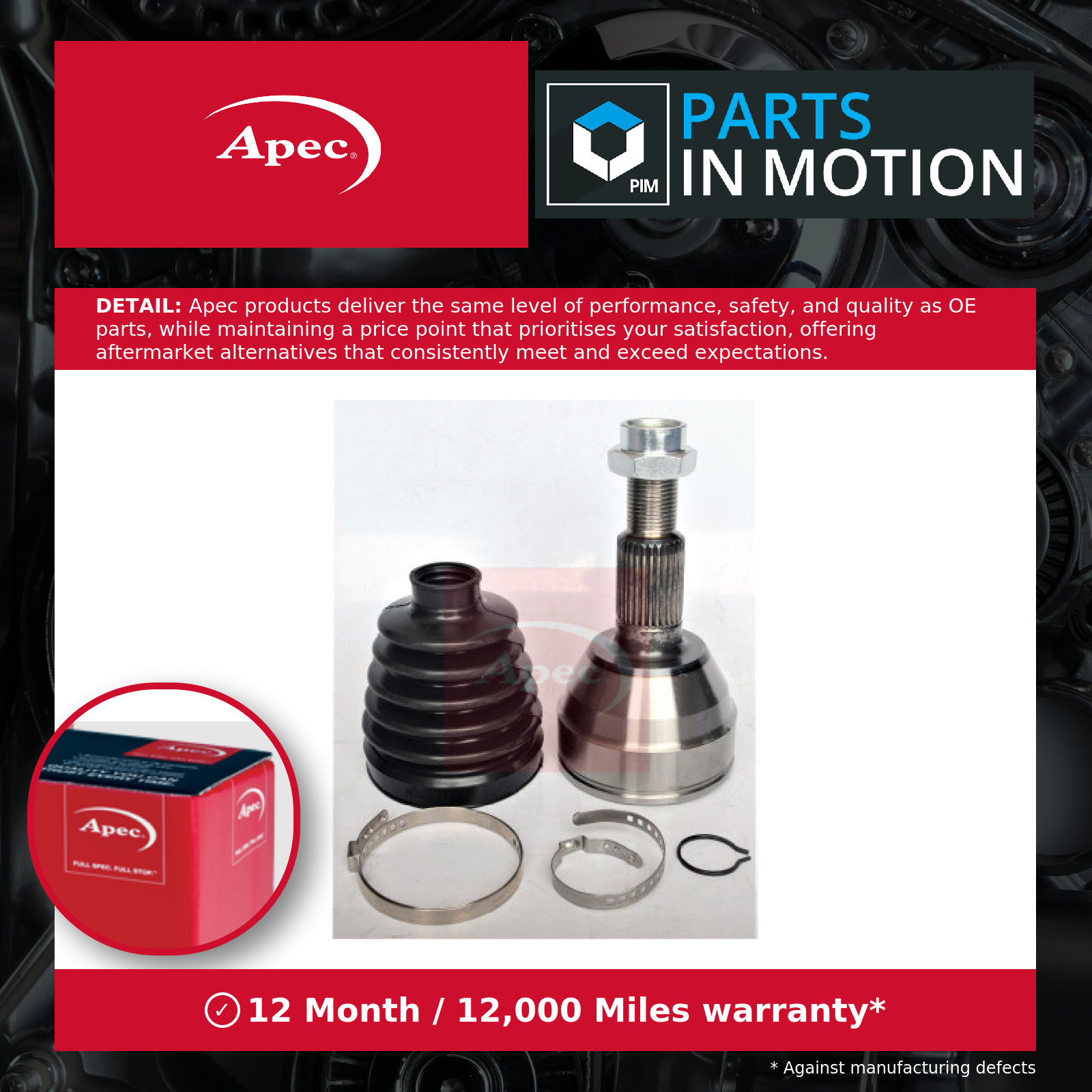 CV Joint Front Outer ACV1169 Apec C.V. Driveshaft 4804569 4804570 Quality New