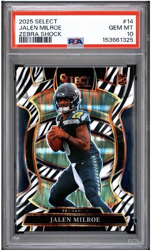 2025 Panini Select - Concourse Jalen Milroe  Zebra Prizm (RC) Seahawks PSA 10