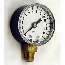 Weiss, TL20T, Gauge, Pressure, 0-15 PSI, 2" Diameter, 1/4" MPT Bottom Connectio