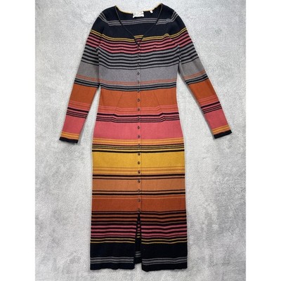 Scotch & Soda Sweater Dress Women Large Multicolor Striped Button Front Midi Rib