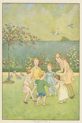   1800s Children's Garden Play Poster - 24x36  19th Century Illustrations   